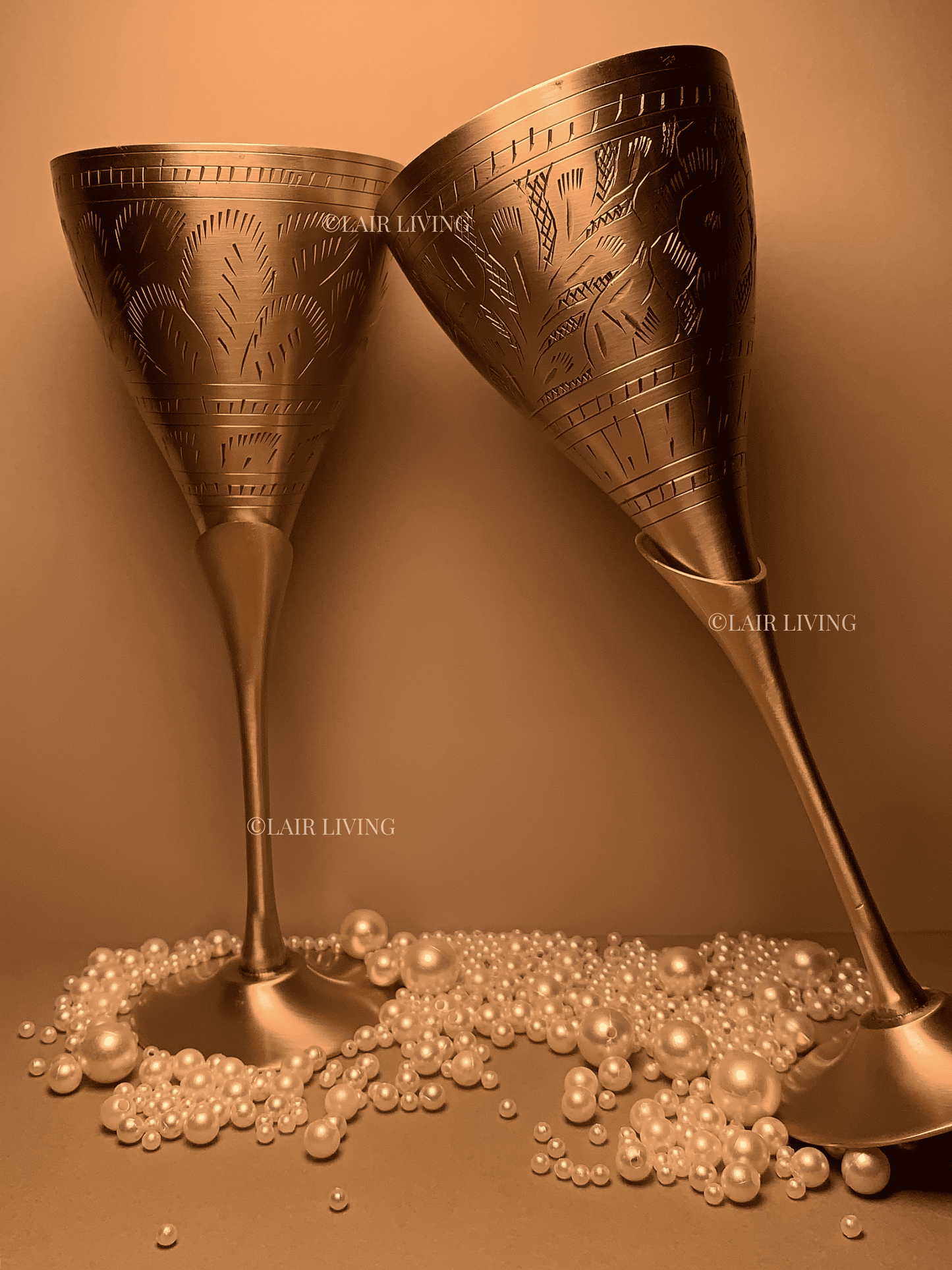 Bequest Etched Brass Champagne Glasses | Bequest Collection | Lair Living - Lair living