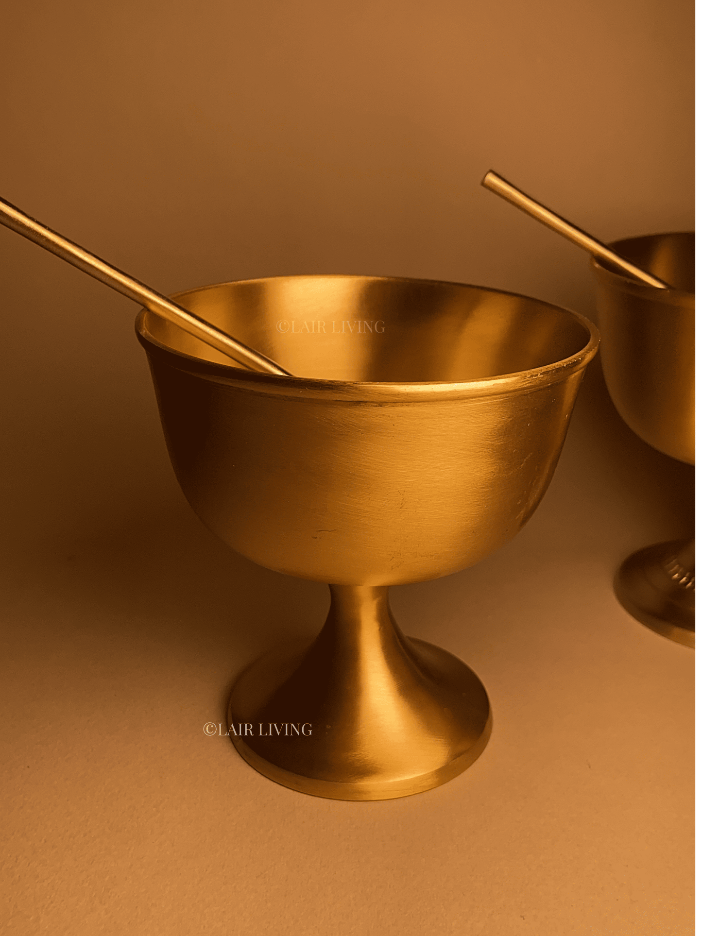 Pure Brass Gelato Bowl | Matte Finish Dessert Bowl with Spoon – Luxurious & Timeless - Lair living