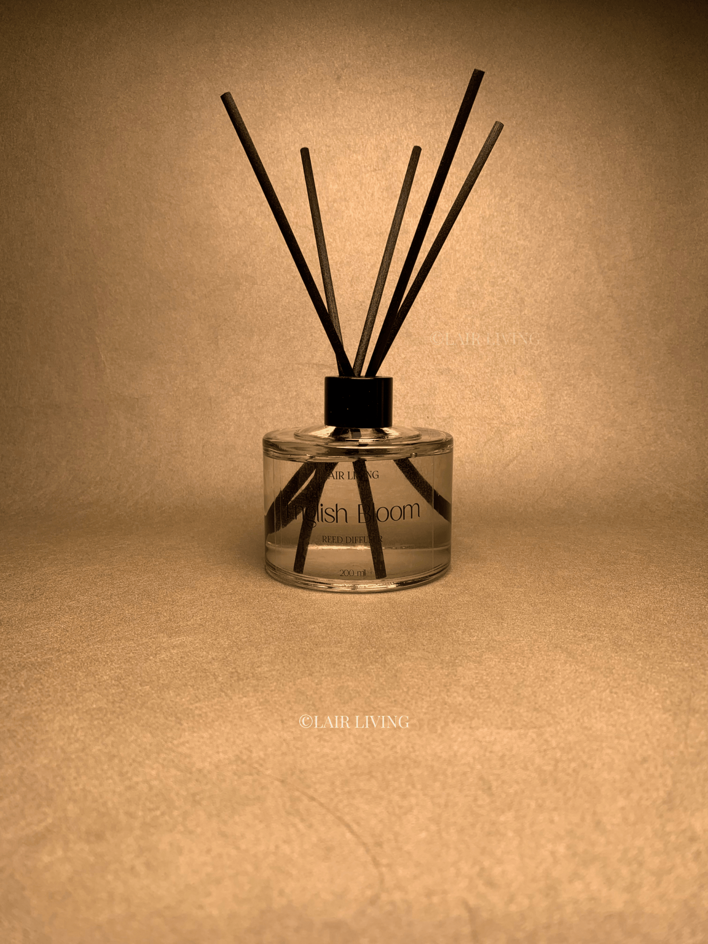 Lair Living English Bloom Reed Diffuser with 8 reed sticks, offering fresh floral notes of rose and peony. Best in India for luxury home fragrance and gifting.