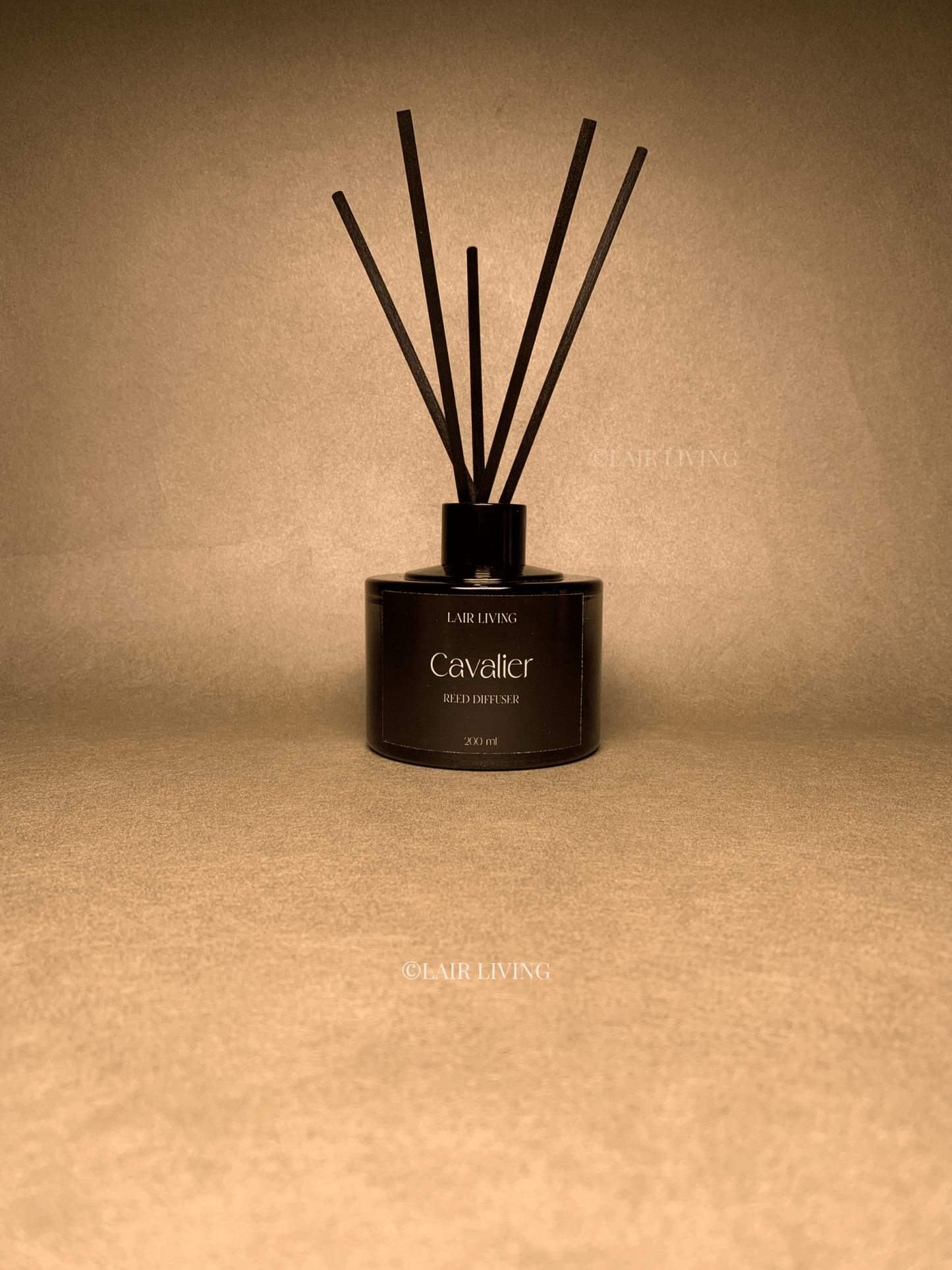 Lair Living Cavalier Reed Diffuser with 8 reed sticks, featuring bold, masculine scents with tobacco and musk. Premium home fragrance, best for gifting in India.