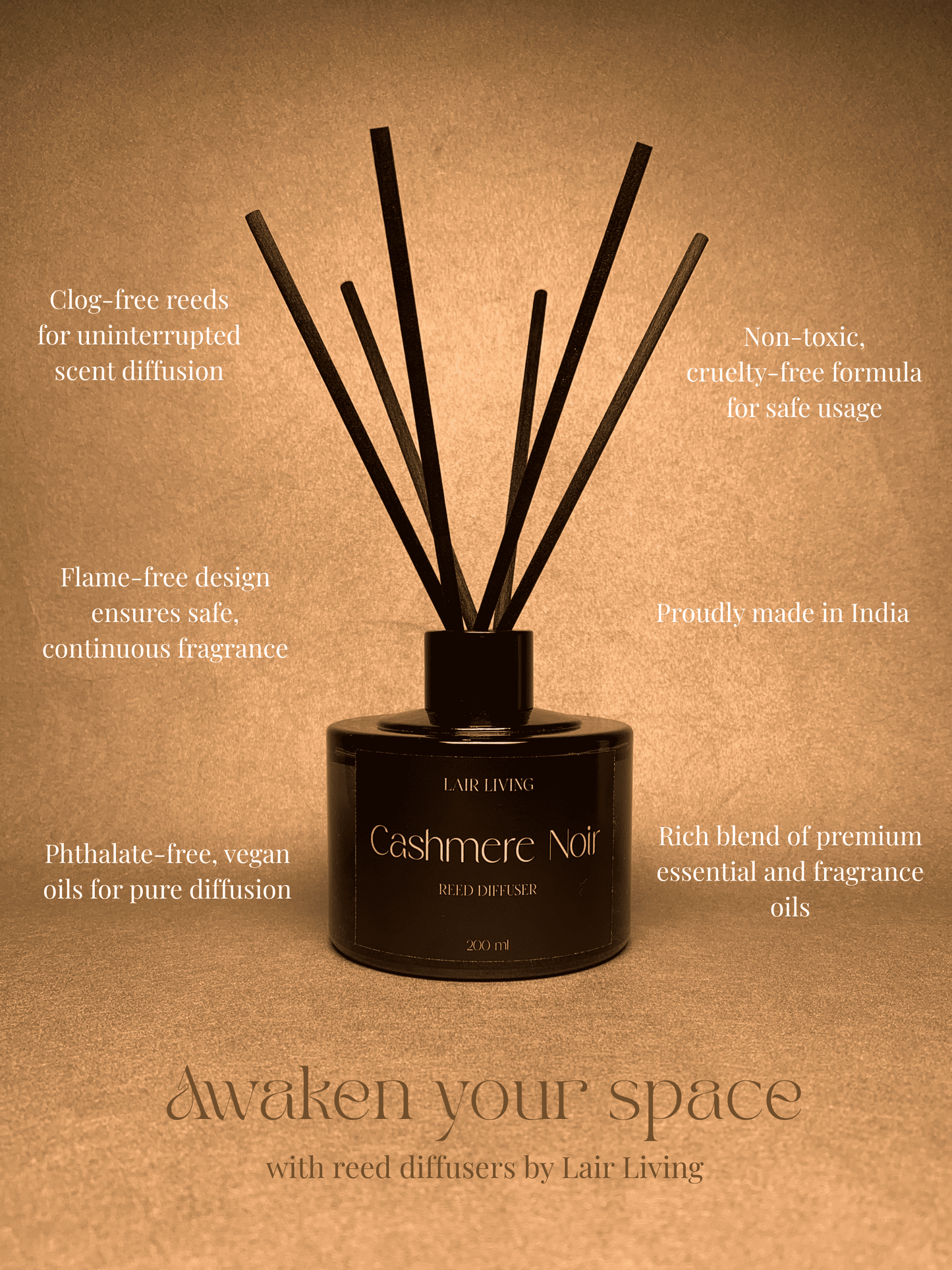 Cashmere Noir Luxury Reed Diffuser – 100 ml & 200 ml | Lair Living - Lair living