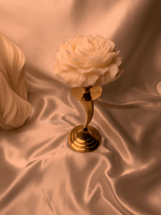 Elegant pure brass tapered candle stand by Lair Living, perfect for luxury home decor and special occasions. Adds a warm, sophisticated ambiance to any room. Best in India for luxury gifting and decor.