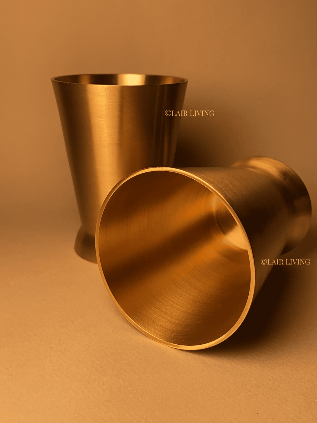 Brass tumbler buying guide India - matte pure brass tumbler set by Lair Living