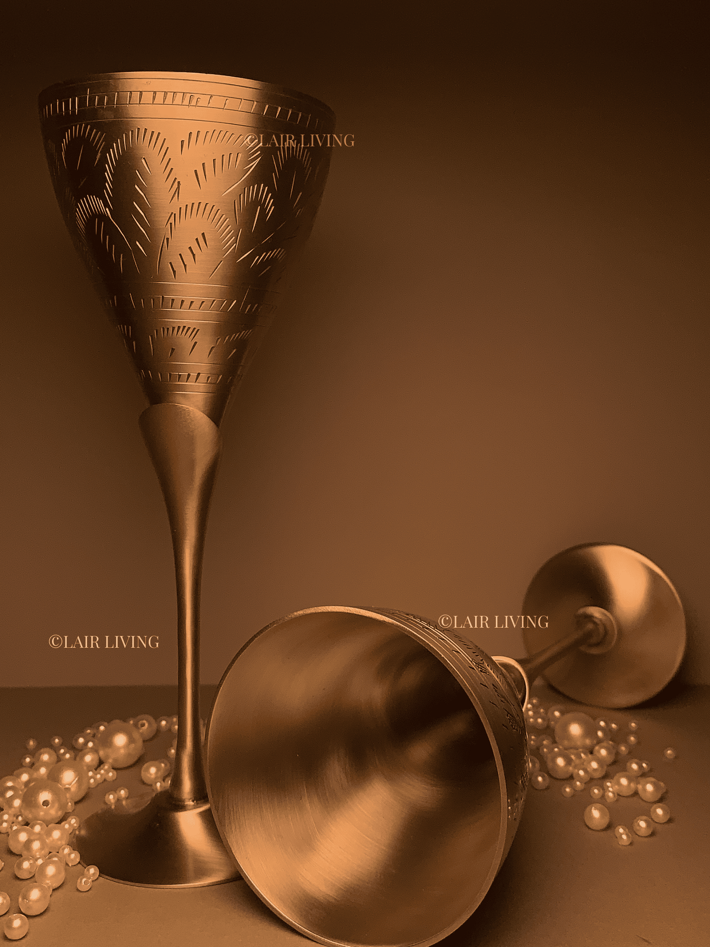 Bequest Etched Brass Champagne Glasses | Bequest Collection | Lair Living - Lair living