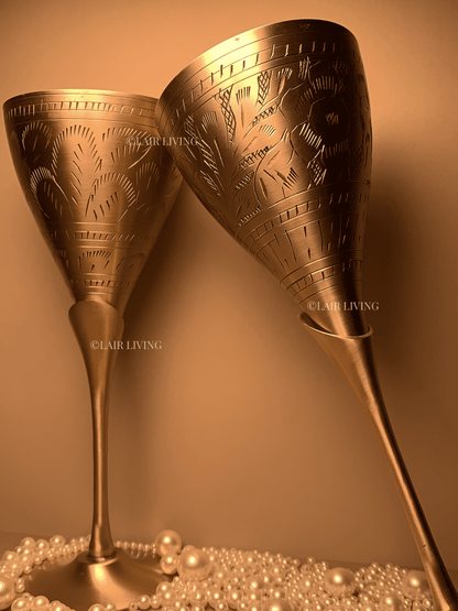 Bequest Etched Brass Champagne Glasses | Bequest Collection | Lair Living - Lair living