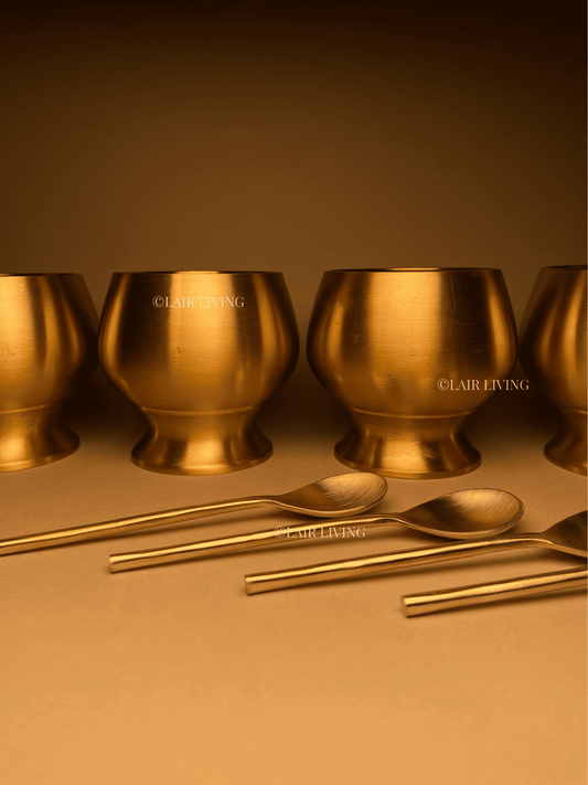 Elysian Handcrafted Brass Dessert Bowl | Matte Gold Gelato & Ice Cream Bowl with Spoon - Lair living