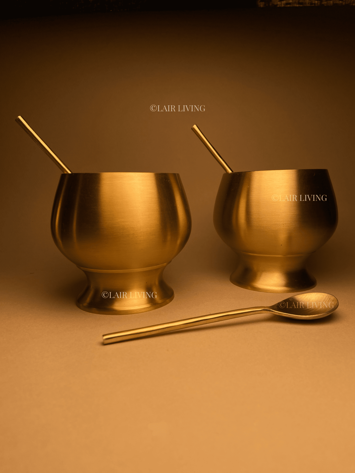 Elysian Handcrafted Brass Dessert Bowl | Matte Gold Gelato & Ice Cream Bowl with Spoon - Lair living