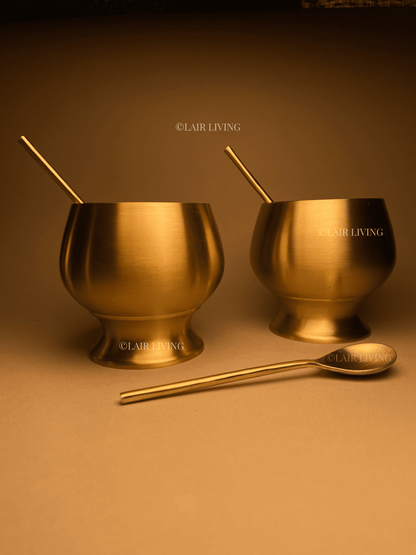 Elysian Handcrafted Brass Dessert Bowl | Matte Gold Gelato & Ice Cream Bowl with Spoon - Lair living