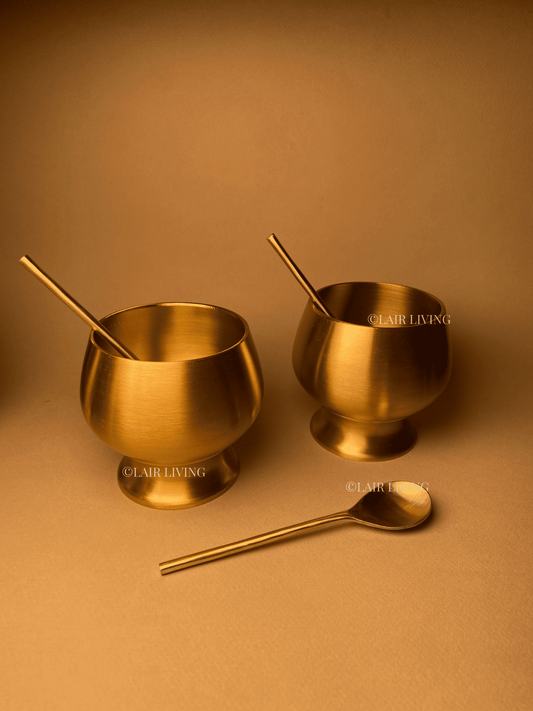 Elysian Handcrafted Brass Dessert Bowl | Matte Gold Gelato & Ice Cream Bowl with Spoon - Lair living