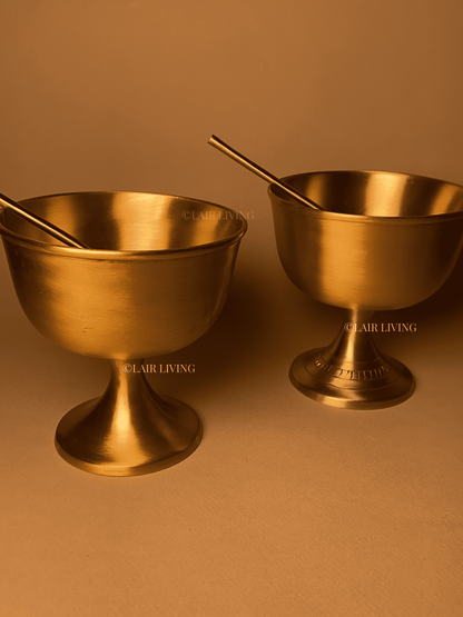 Pure Brass Gelato Bowl | Matte Finish Dessert Bowl with Spoon – Luxurious & Timeless - Lair living