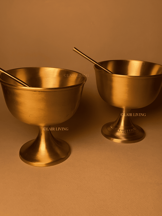 Pure Brass Gelato Bowl | Matte Finish Dessert Bowl with Spoon – Luxurious & Timeless - Lair living