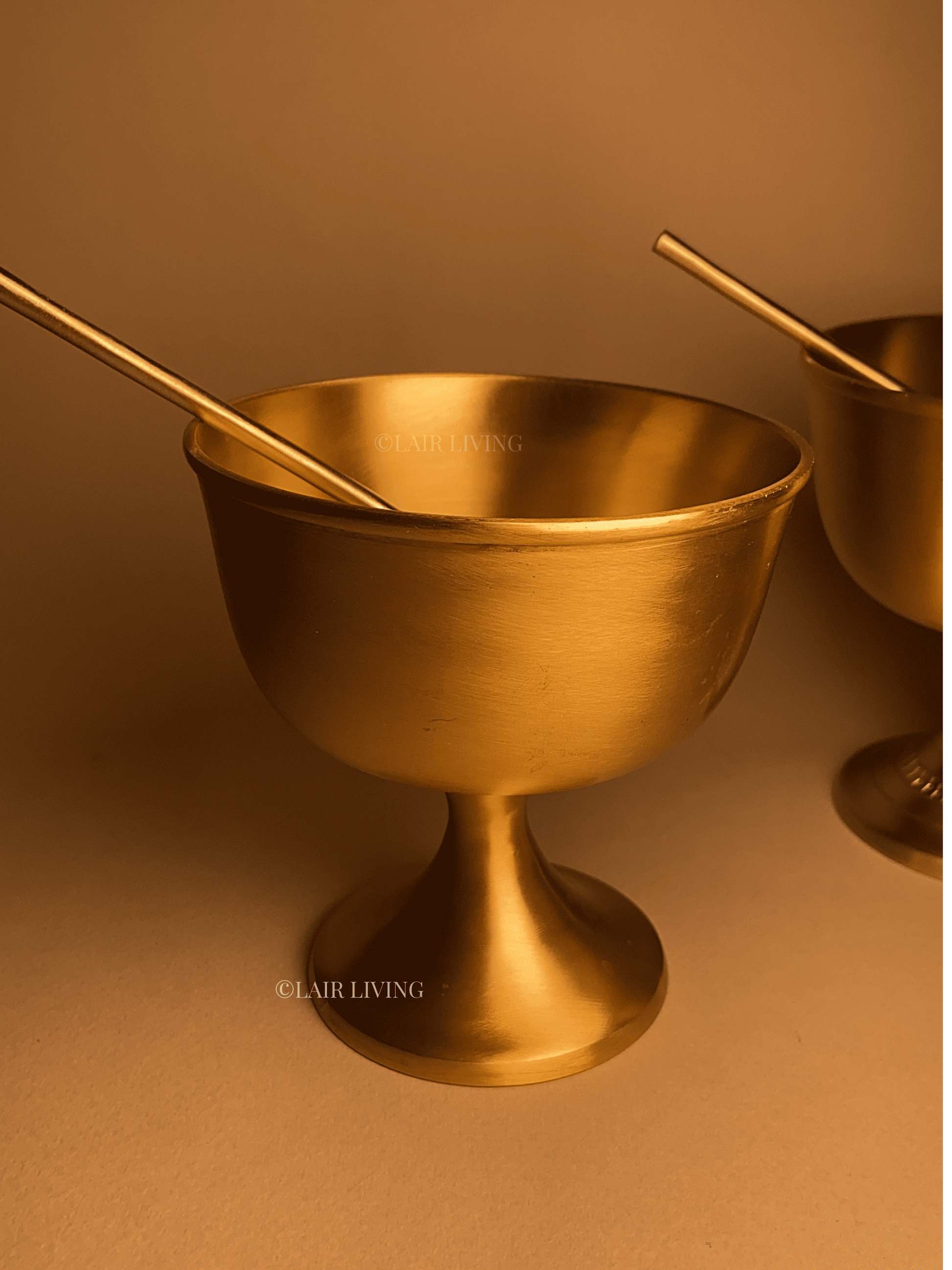 Pure Brass Gelato Bowl | Matte Finish Dessert Bowl with Spoon – Luxurious & Timeless - Lair living