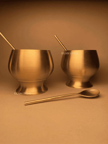 Elysian Handcrafted Brass Dessert Bowl | Matte Gold Gelato & Ice Cream Bowl with Spoon - Lair living