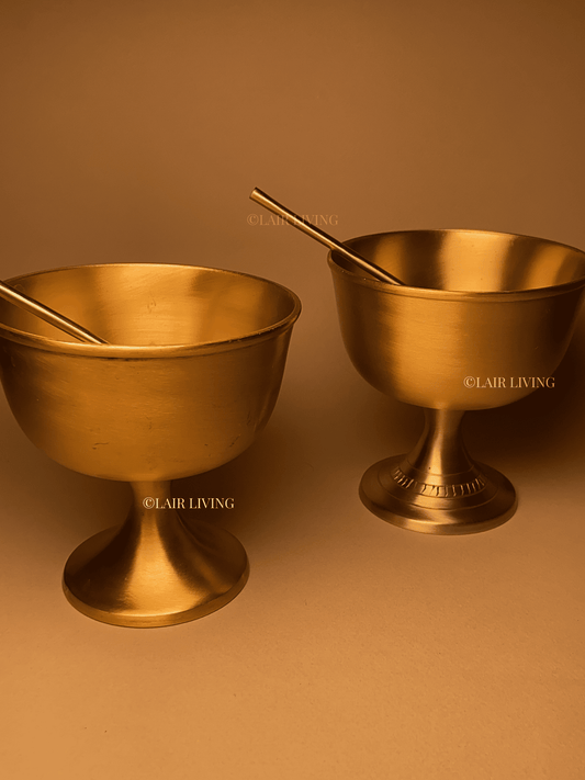 Pure Brass Gelato Bowl | Matte Finish Dessert Bowl with Spoon – Luxurious & Timeless - Lair living