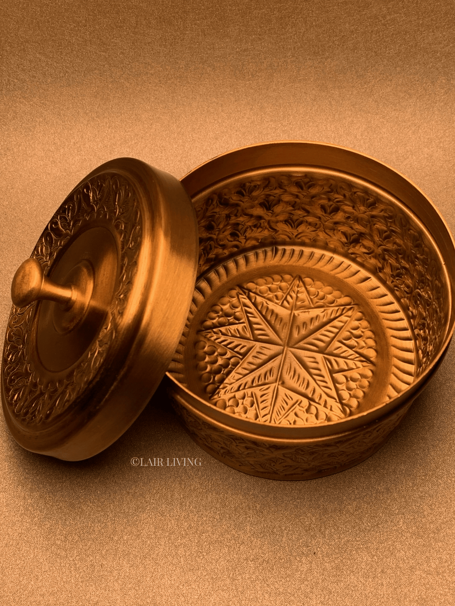 Lair Living's pure brass jewellery box, a luxury storage solution with intricate designs. Perfect for keeping your valuables safe and adding a touch of elegance to your space. Best in India for premium gifting and decor.