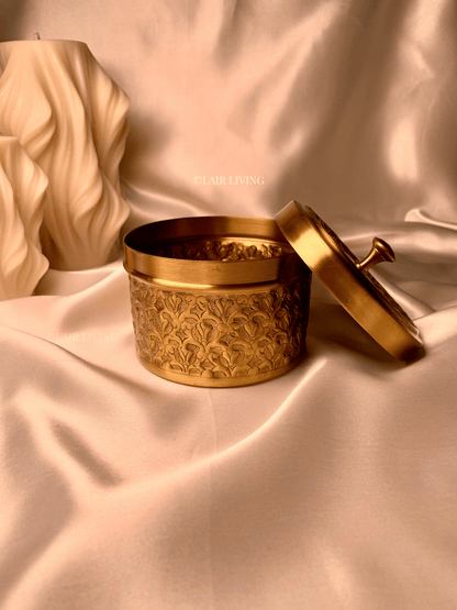 Lair Living's pure brass jewellery box, a luxury storage solution with intricate designs. Perfect for keeping your valuables safe and adding a touch of elegance to your space. Best in India for premium gifting and decor.