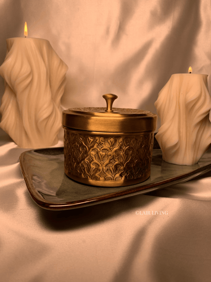 Lair Living's pure brass jewellery box, a luxury storage solution with intricate designs. Perfect for keeping your valuables safe and adding a touch of elegance to your space. Best in India for premium gifting and decor.