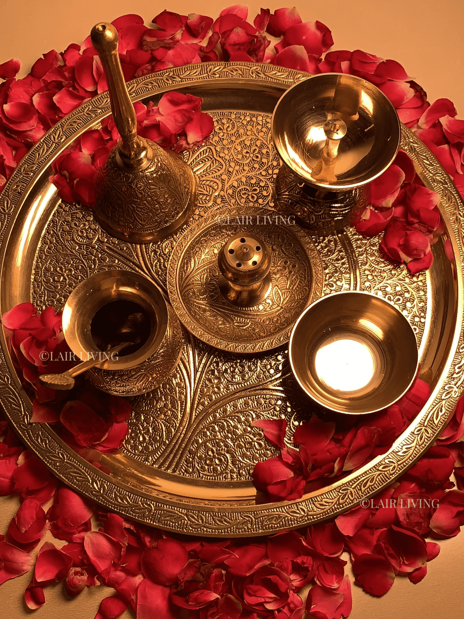 The Sacred Glow Brass Pooja Thali Set | Brass Pooja Thali Set - Lair living