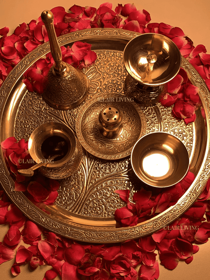 The Sacred Glow Brass Pooja Thali Set | Brass Pooja Thali Set - Lair living
