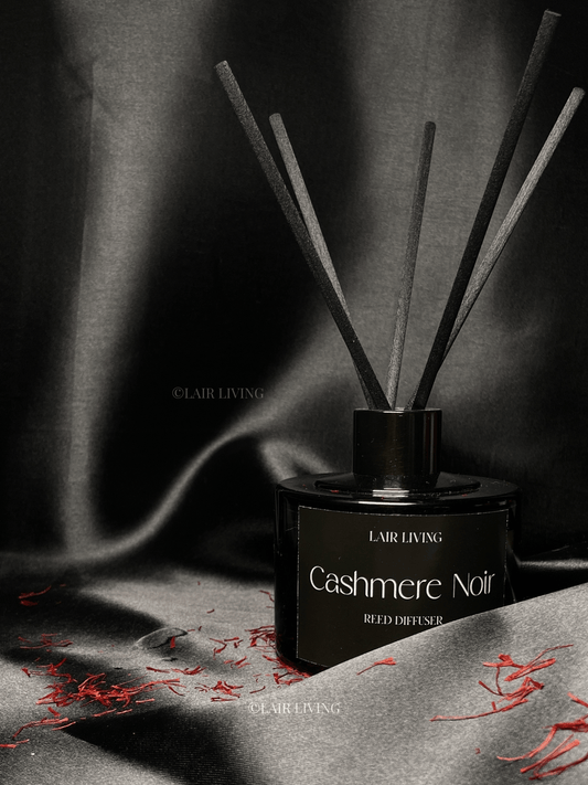 Lair Living Cashmere Noir Reed Diffuser with 8 reed sticks, crafted from premium essential oils for a luxurious, warm fragrance. Best in India for home fragrance and gifting.