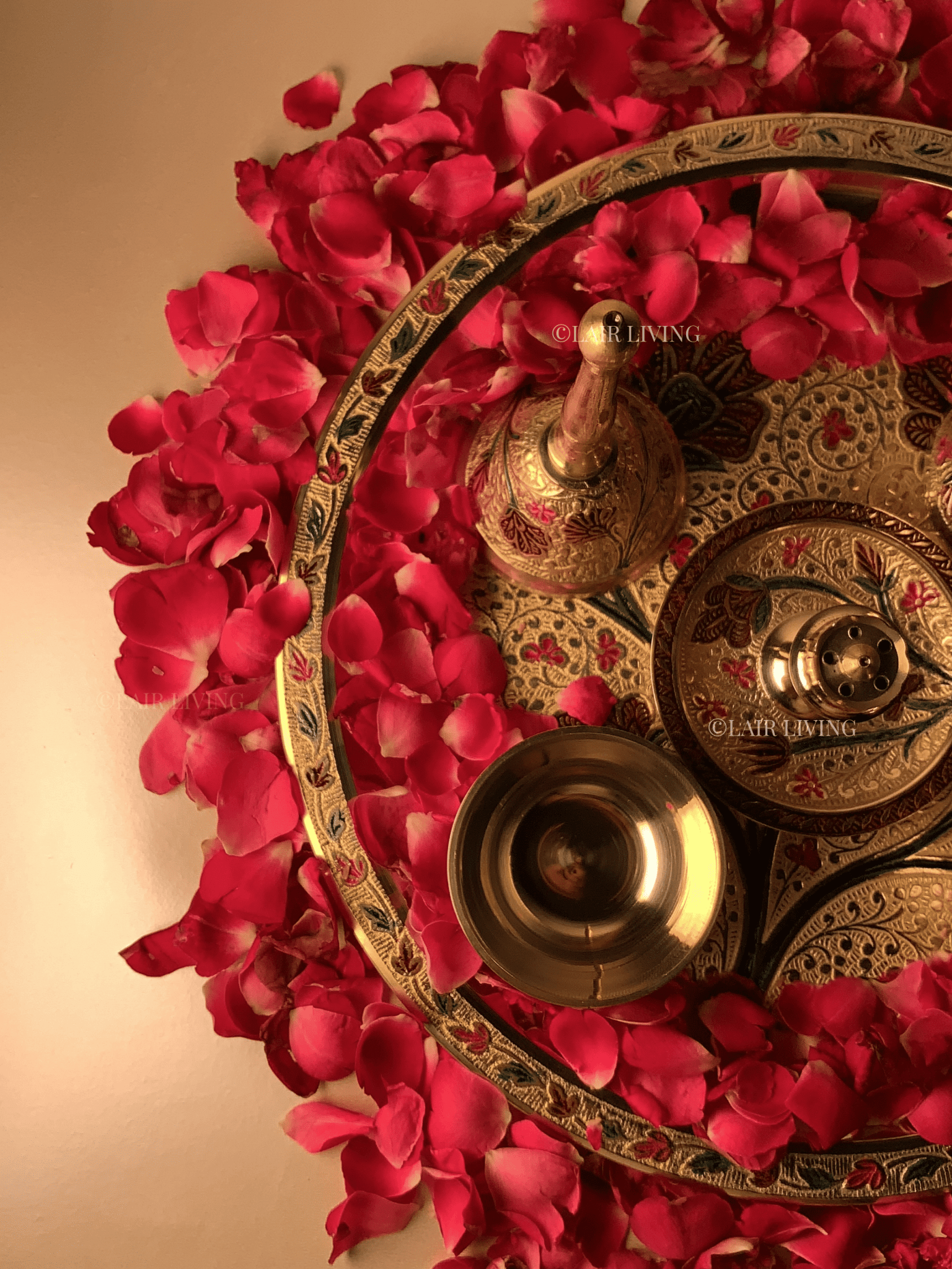The Sacred Bloom Pooja Thali Set | Brass Pooja Thali Set - Lair living