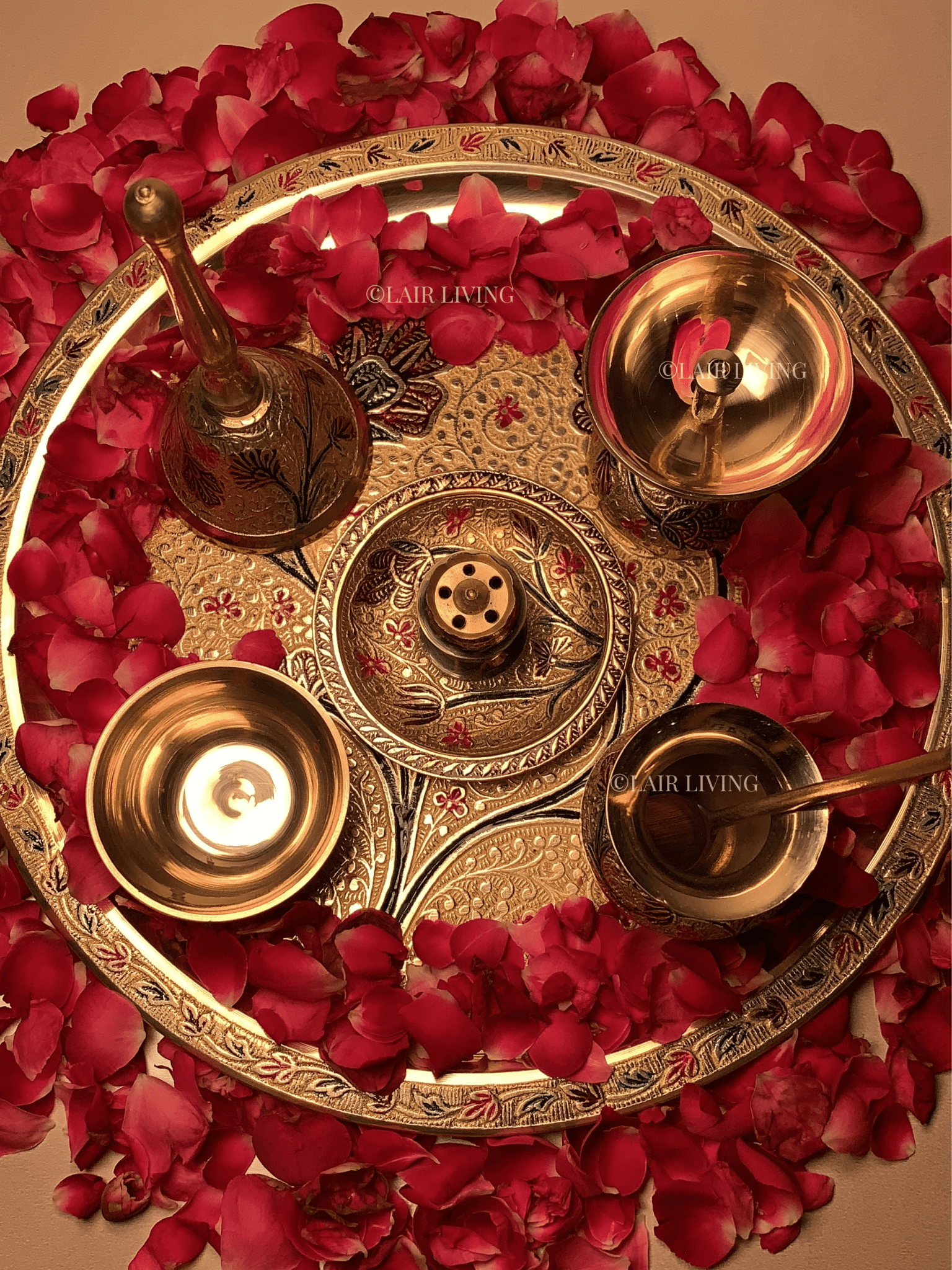 The Sacred Bloom Pooja Thali Set | Brass Pooja Thali Set - Lair living