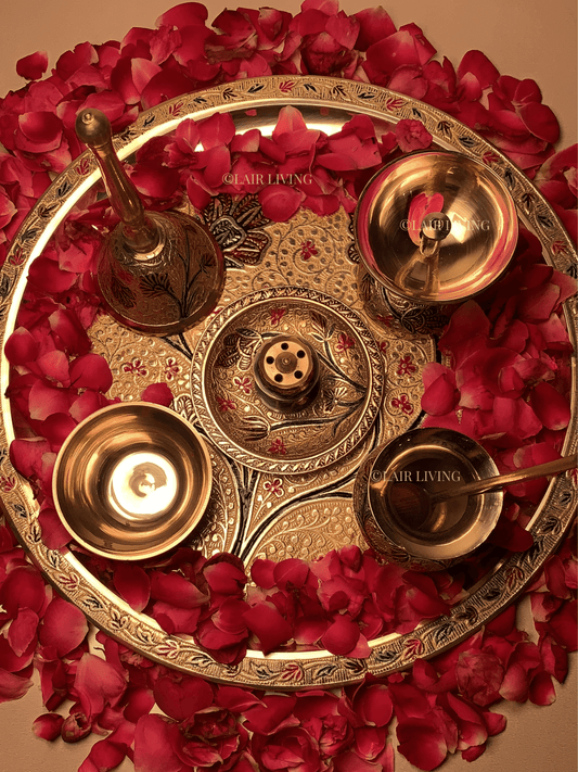 The Sacred Bloom Pooja Thali Set | Brass Pooja Thali Set - Lair living