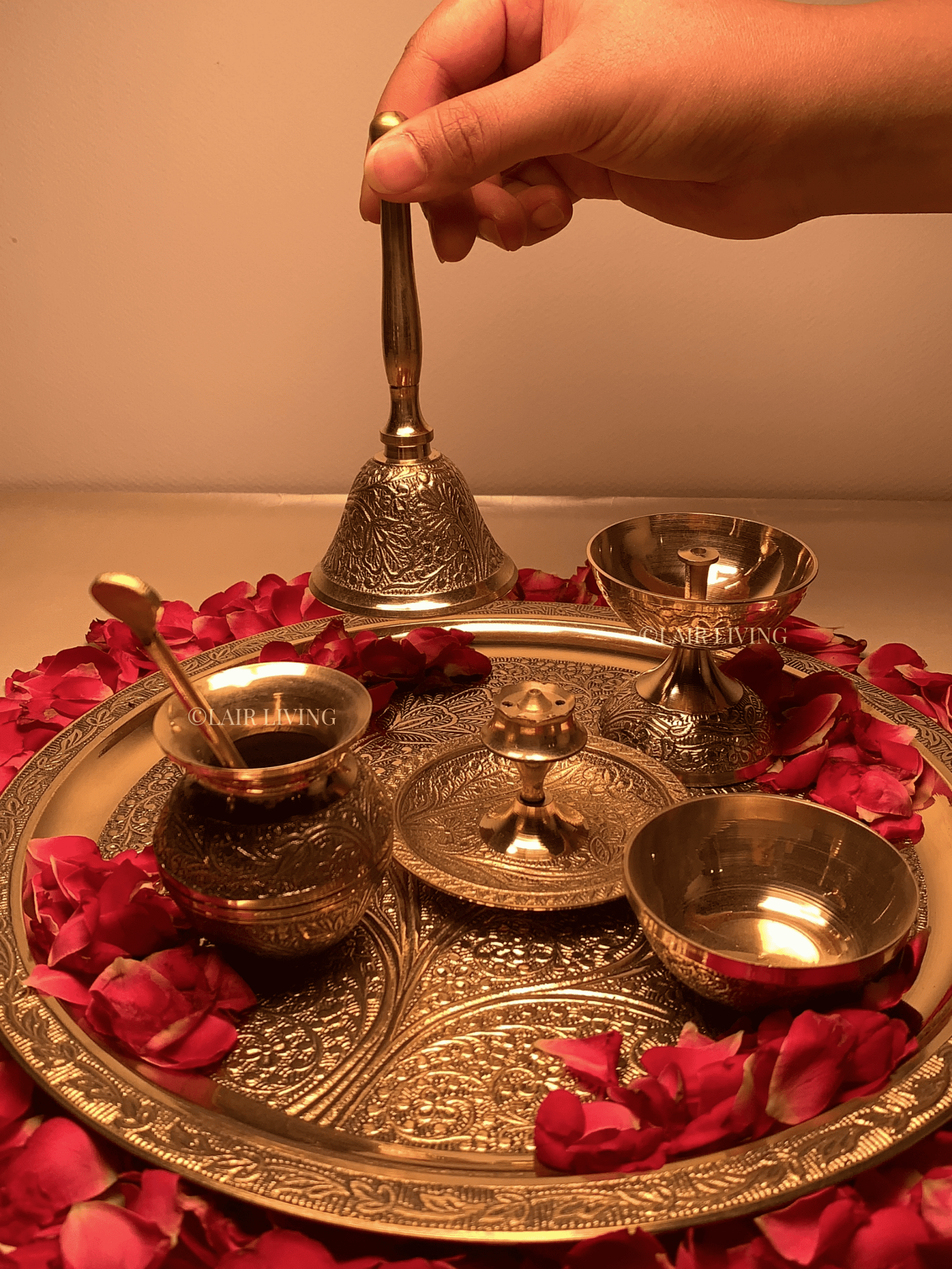 The Sacred Glow Brass Pooja Thali Set | Brass Pooja Thali Set - Lair living
