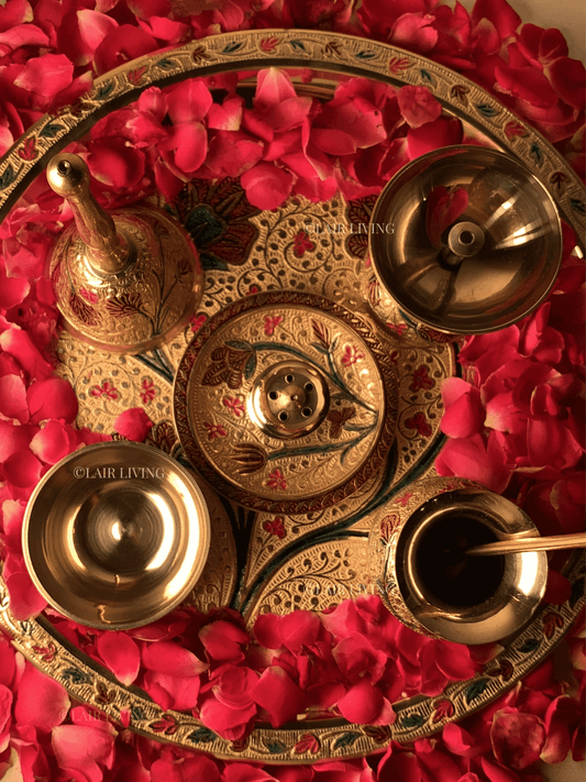 The Sacred Bloom Pooja Thali Set | Brass Pooja Thali Set - Lair living